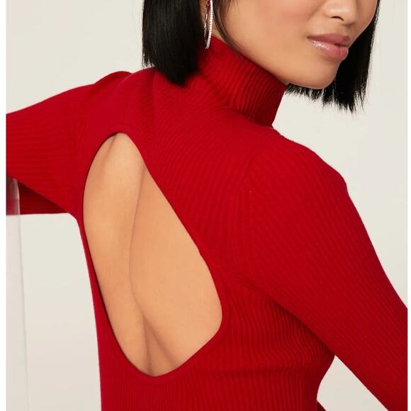 Ramy Brook Aspen Open Back Dress Ribbed Knit Turtleneck Sweater Long Sleeve Mini - Picture 6 of 10